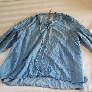 Melissa McCarthy Soft Denim Long Sleeve Top Blouse